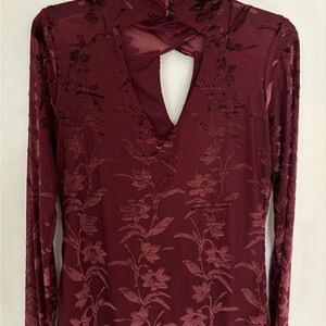Elegant Burgundy Floral Long Sleeve Top